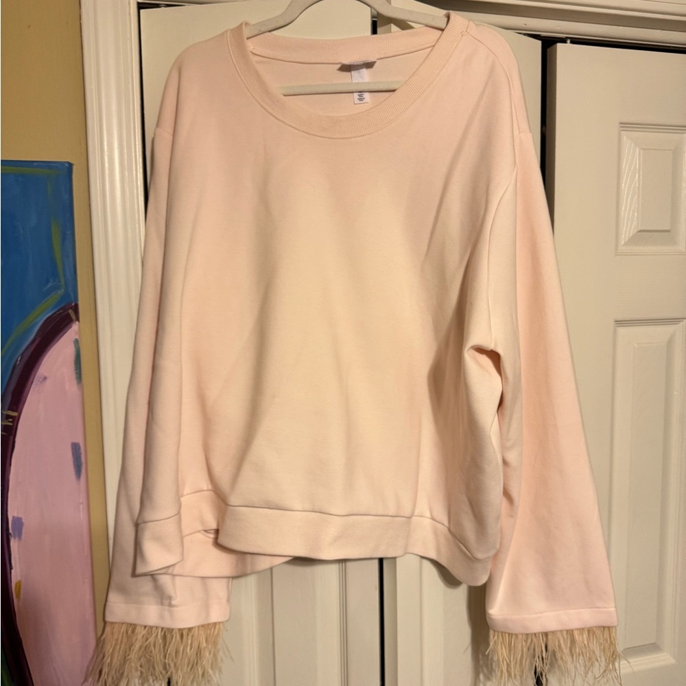 Future Collective Pink Long Sleeve Top and Skirt with Feather Trim - Picture 2 of 4